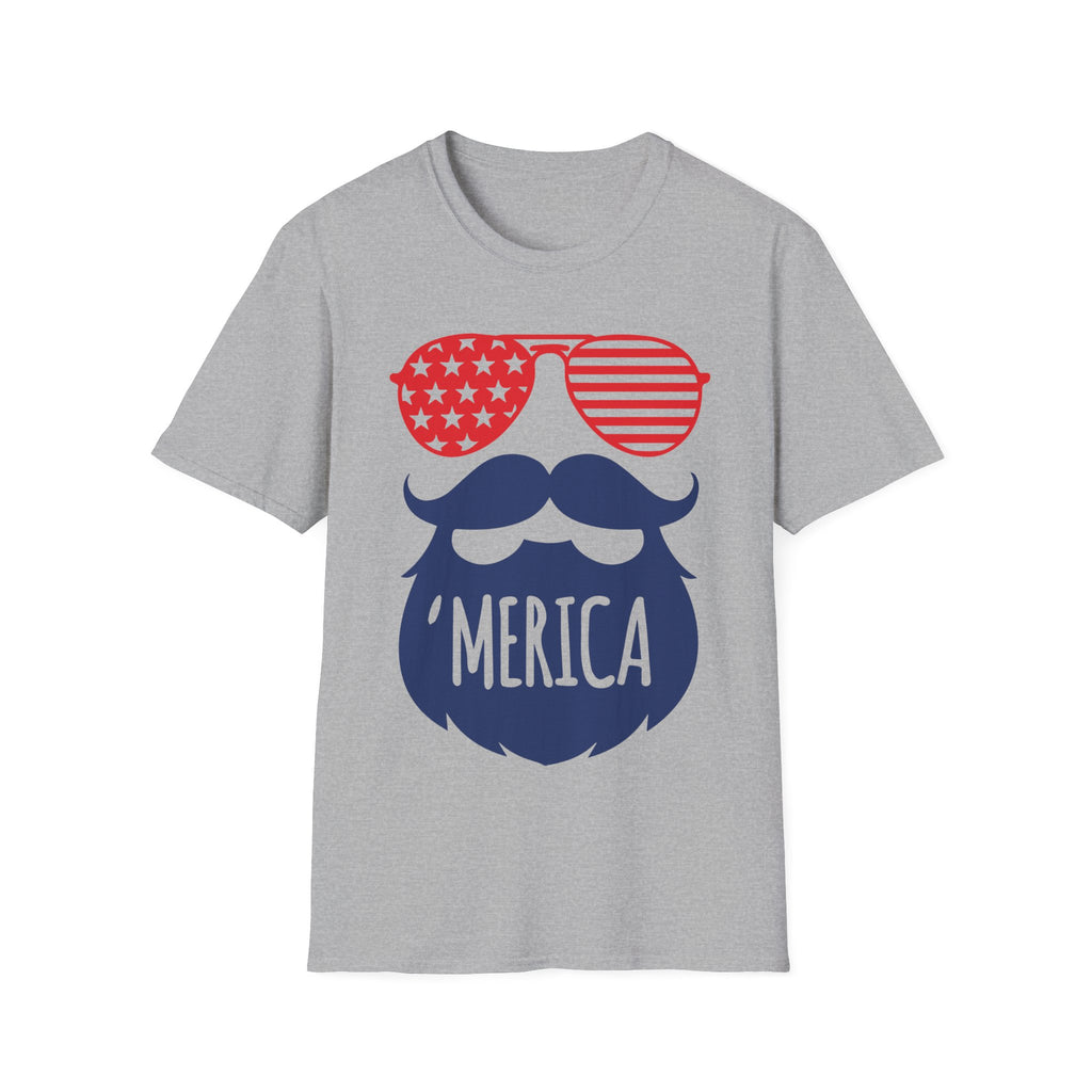 MERICA the Bearded Sunglasses PROUD American USA 4th July Patriotic Unisex Softstyle T-Shirt