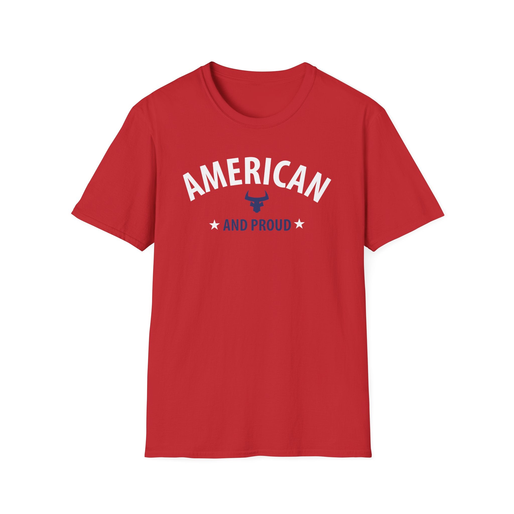 AMERICAN and PROUD USA 4th July Patriotic Rock Design Unisex Softstyle T-Shirt