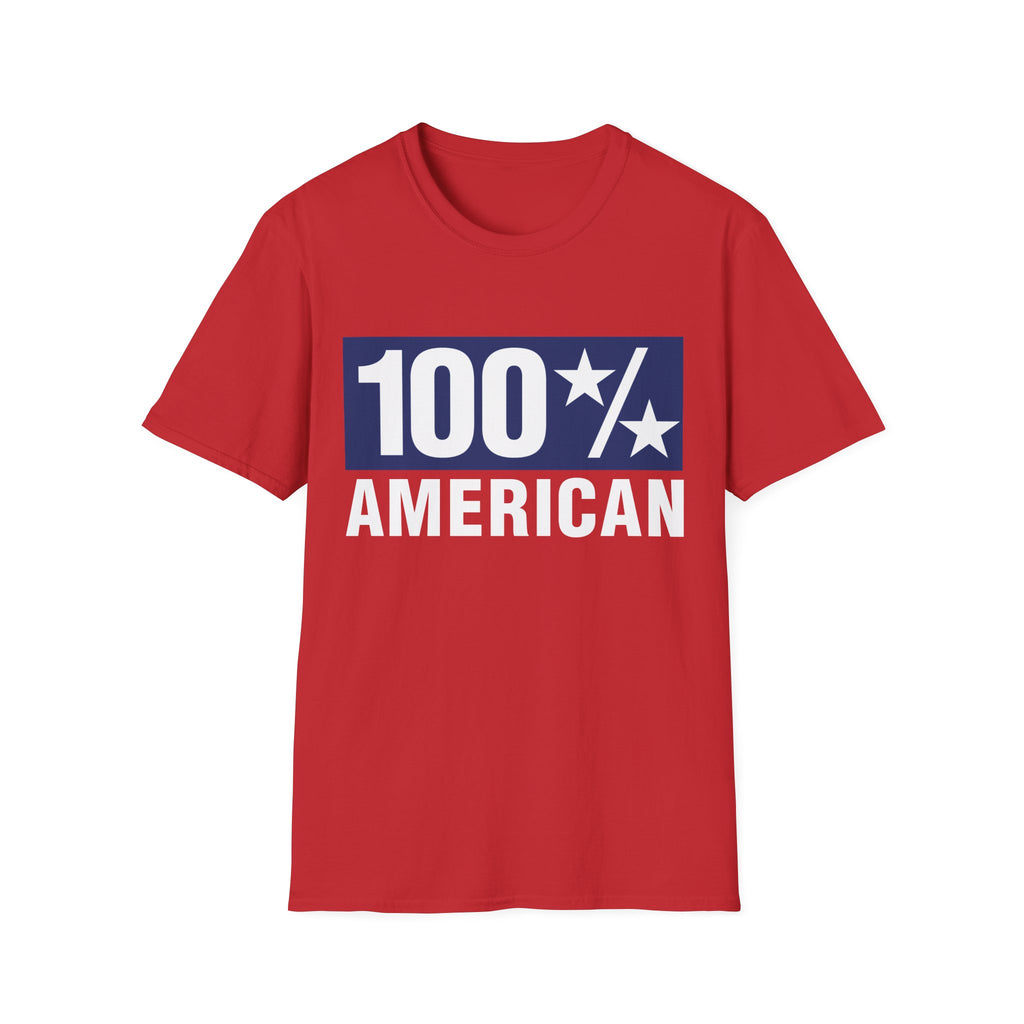 100% AMERICAN USA 4th July Patriotic Party Fun Unisex Softstyle T-Shirt