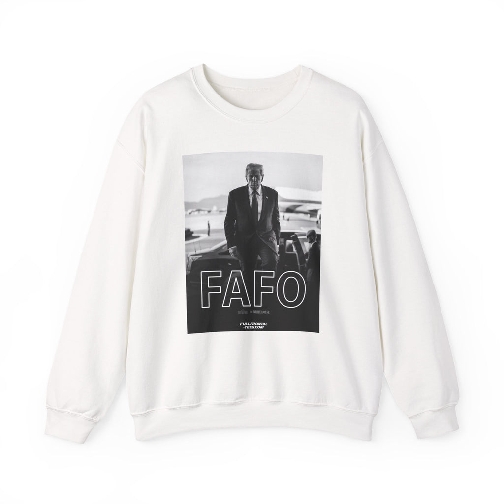 FAFO FAFO TRUMP Fuck Around Find Out Photo Graphic Sweatshirt | Black & White Portrait Crewneck