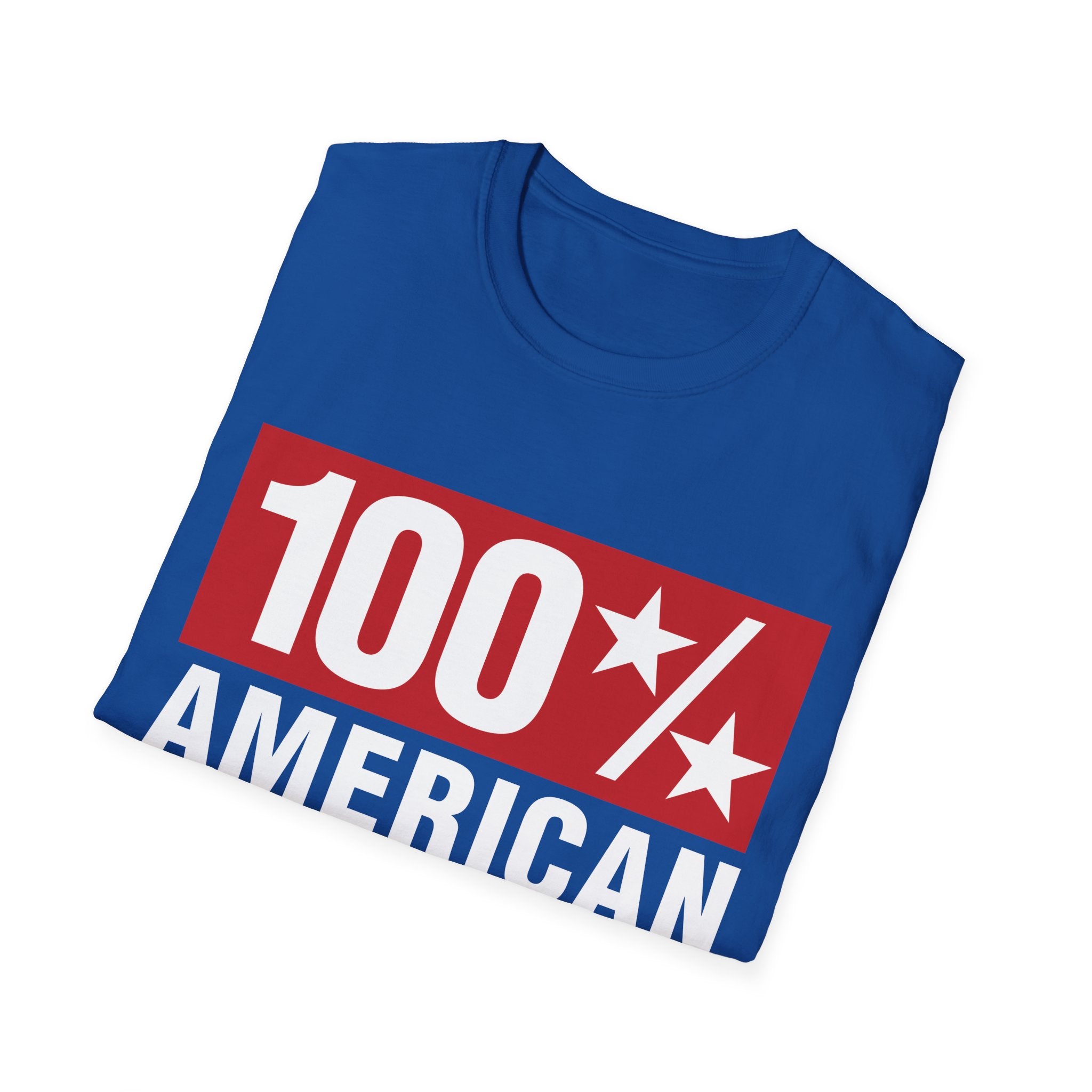 100% AMERICAN USA 4th July Patriotic Party Fun Unisex Softstyle T-Shirt