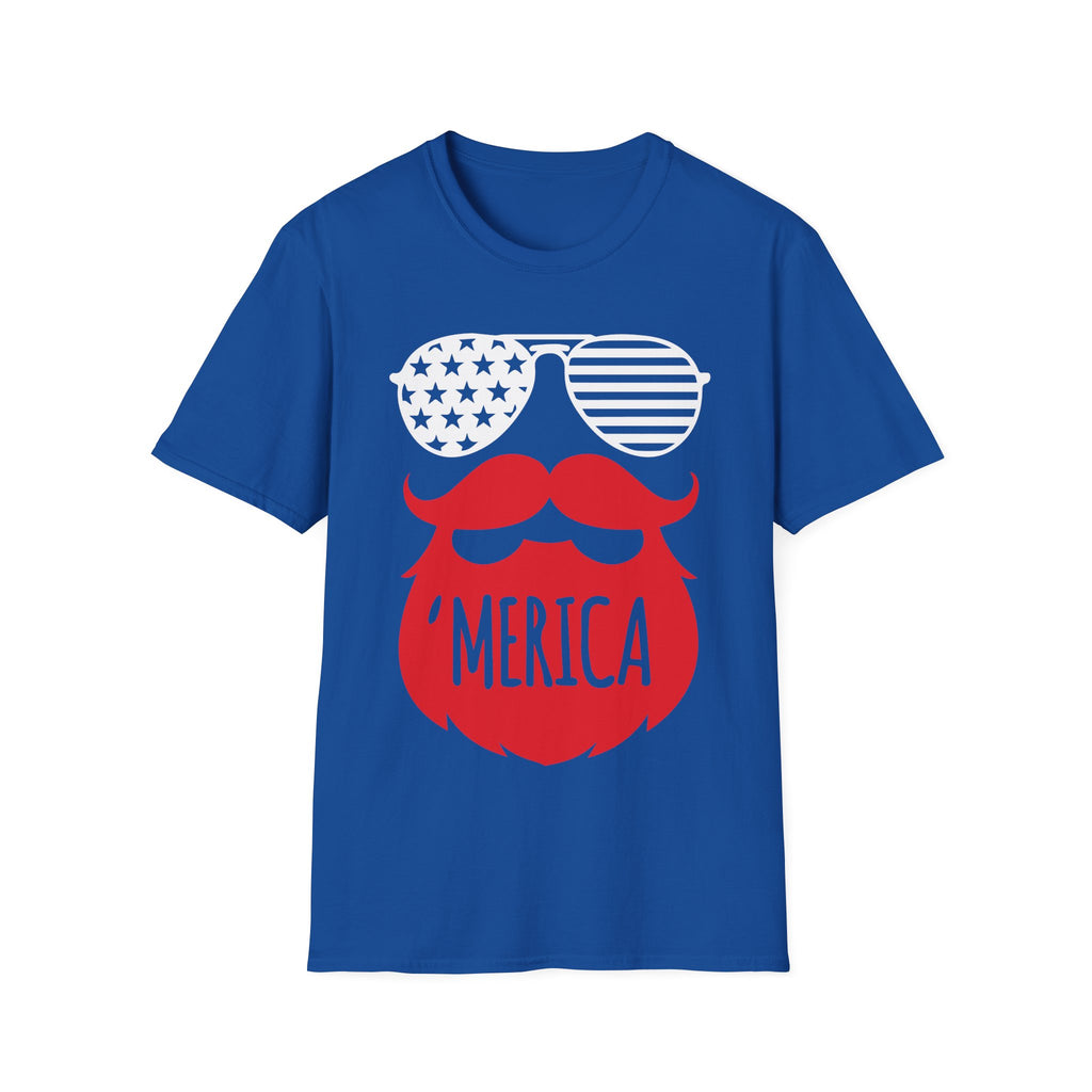 MERICA the Bearded Sunglasses PROUD American USA 4th July Patriotic Unisex Softstyle T-Shirt