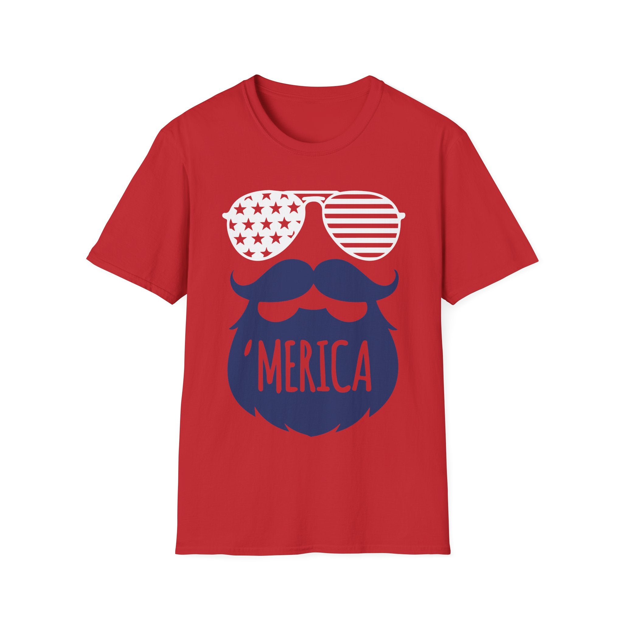 MERICA the Bearded Sunglasses PROUD American USA 4th July Patriotic Unisex Softstyle T-Shirt