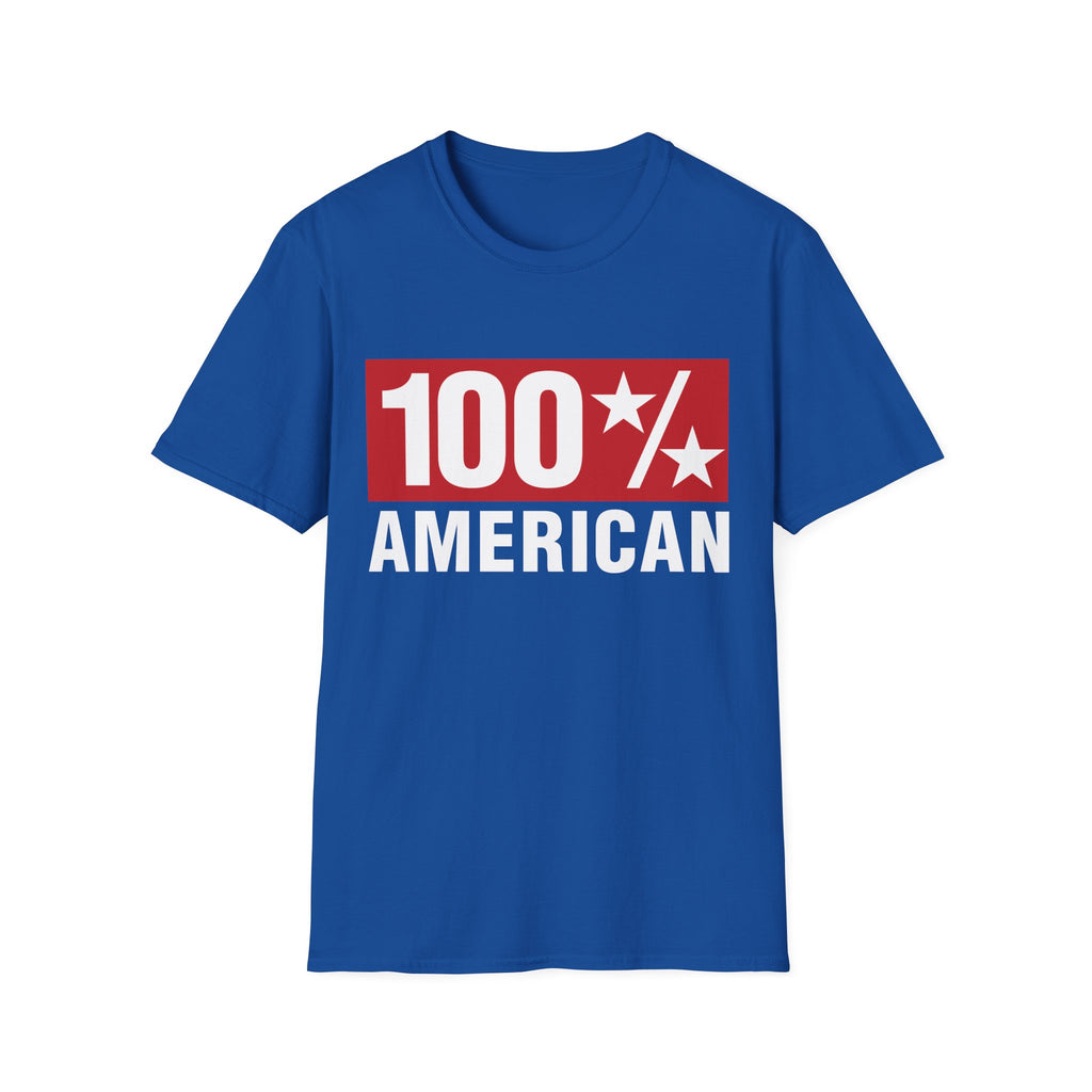 100% AMERICAN USA 4th July Patriotic Party Fun Unisex Softstyle T-Shirt