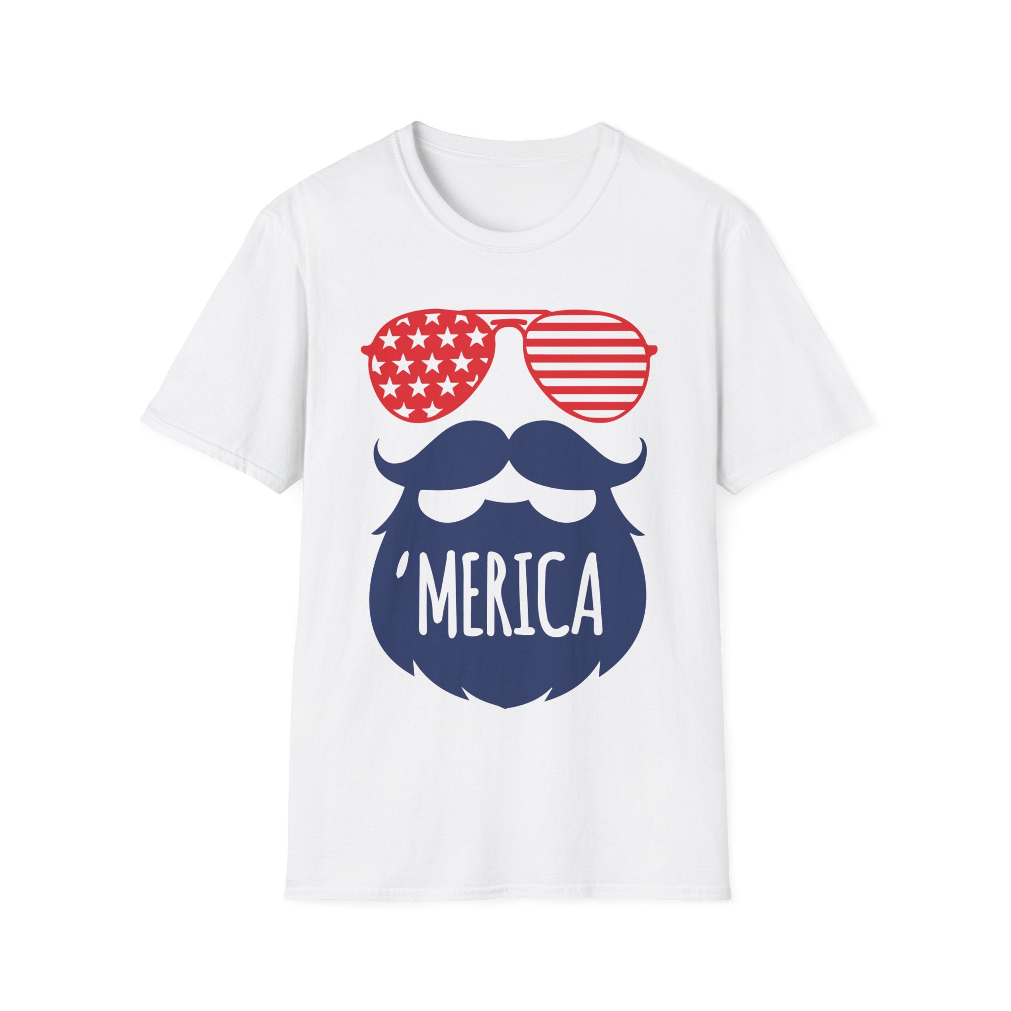 MERICA the Bearded Sunglasses PROUD American USA 4th July Patriotic Unisex Softstyle T-Shirt