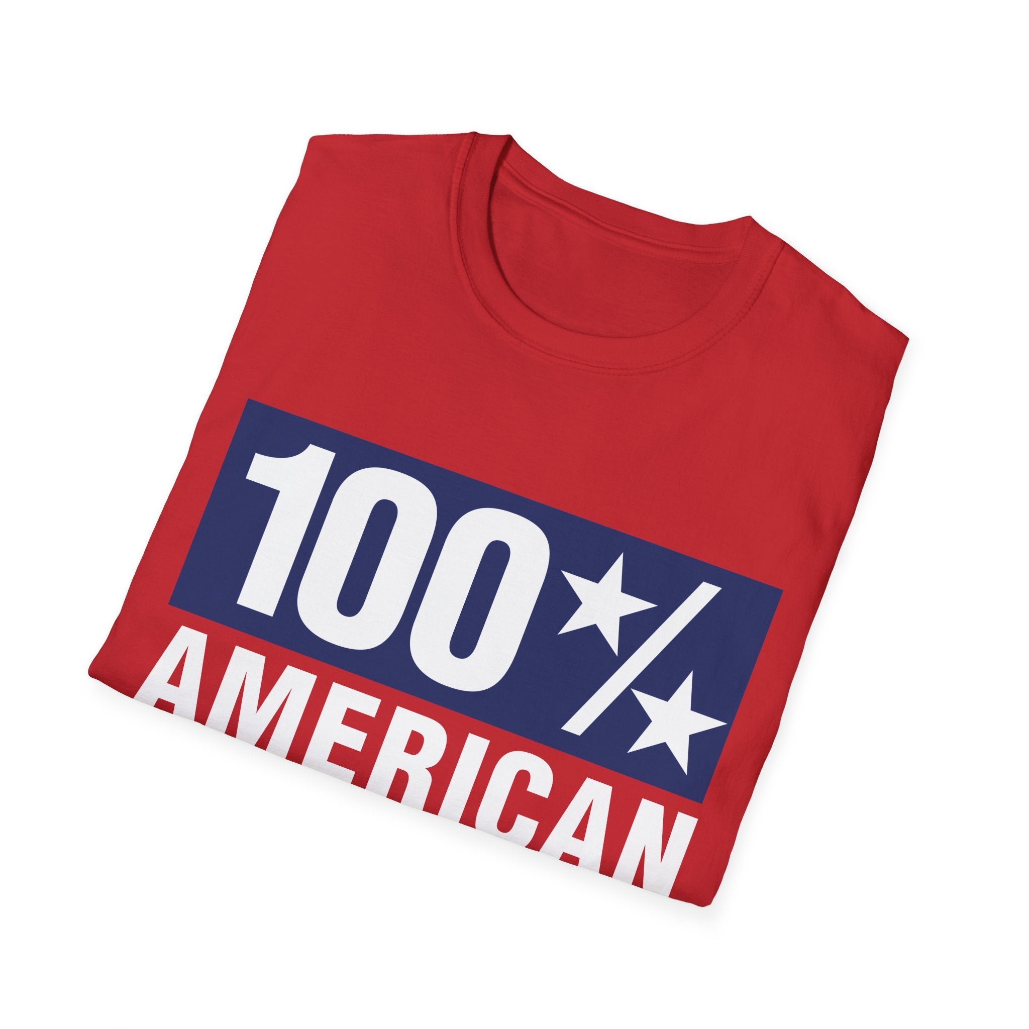 100% AMERICAN USA 4th July Patriotic Party Fun Unisex Softstyle T-Shirt