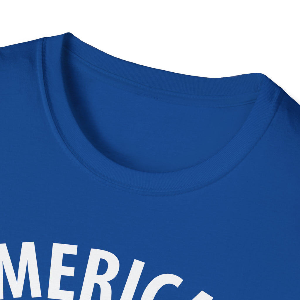 AMERICAN and PROUD USA 4th July Patriotic Rock Design Unisex Softstyle T-Shirt